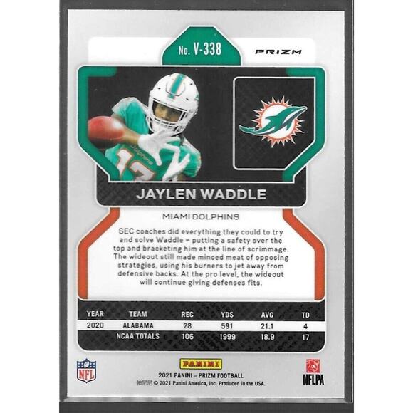2021 Prizm Jaylen Waddle Variation Silver Prizm Rookie RC #V-338 Dolphins - Picture 2 of 2